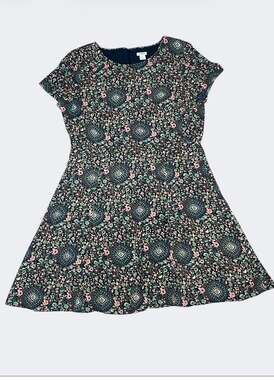 J.Crew Women's Size 14 Floral Short Sleeve Dress Navy Blue H5402
